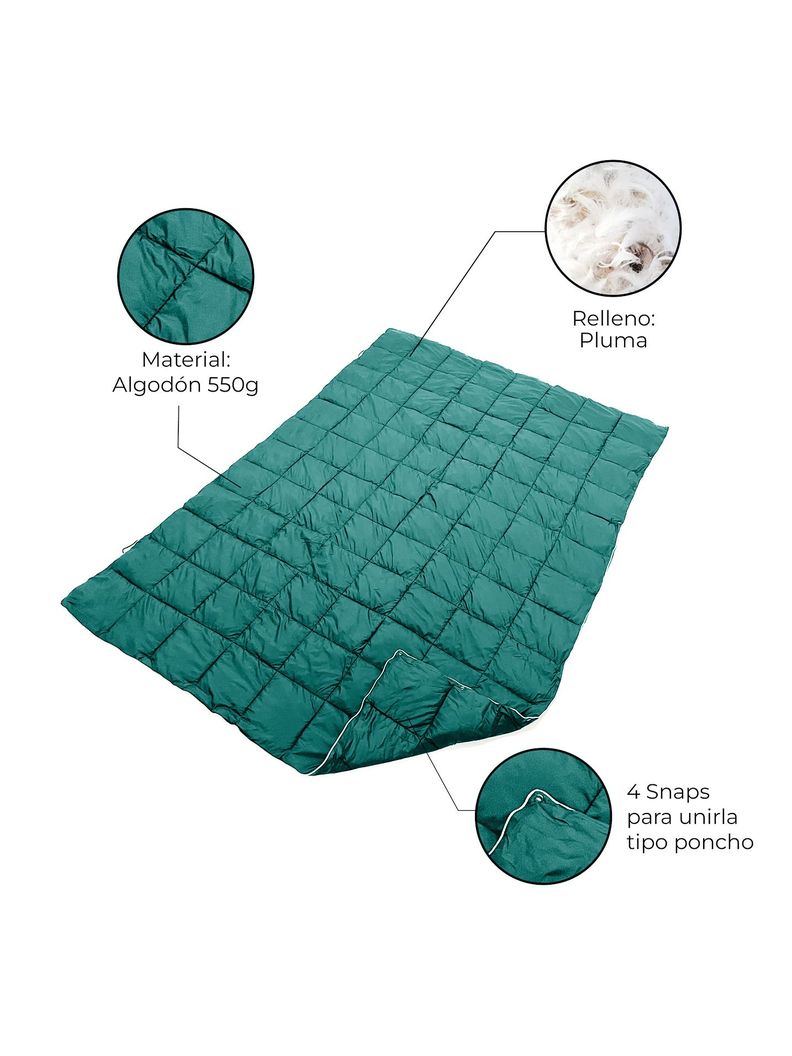 Manta Térmica Camping Kano con Botones Tipo Poncho Verde-2