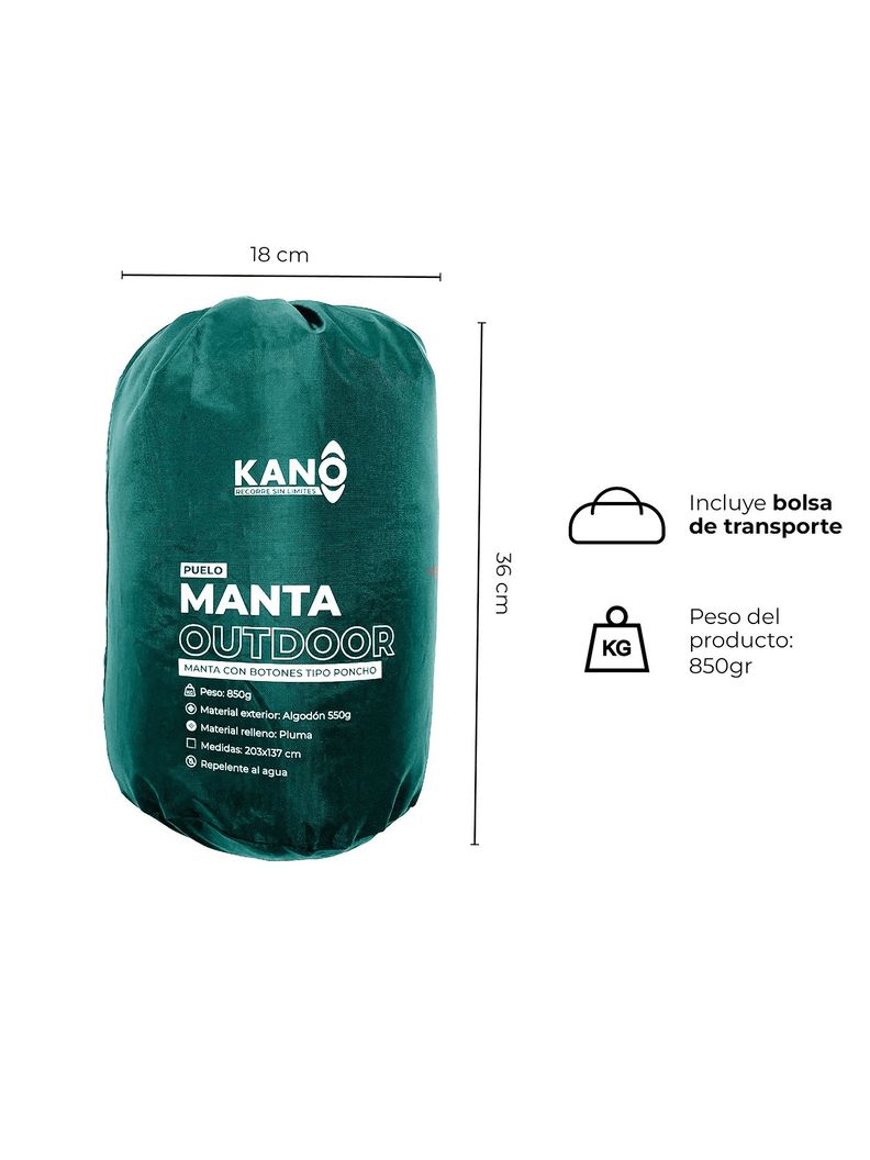 Manta Térmica Camping Kano con Botones Tipo Poncho Verde-3