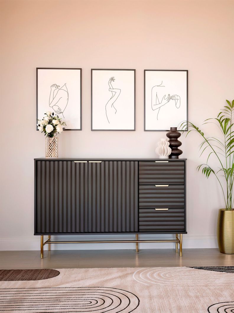 Aparador Buffet Negro Dorado Top Living Brooklyn Vajillero-1
