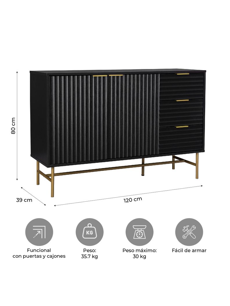 Aparador Buffet Negro Dorado Top Living Brooklyn Vajillero-2