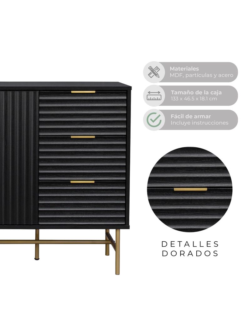 Aparador Buffet Negro Dorado Top Living Brooklyn Vajillero-3