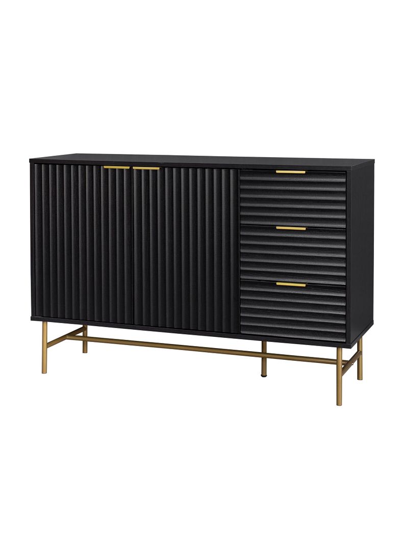 Aparador Buffet Negro Dorado Top Living Brooklyn Vajillero-7
