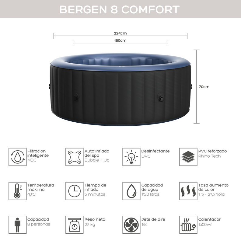 Hot Tub Inflable Bergen Comfort Para 8 Personas MSpa-2