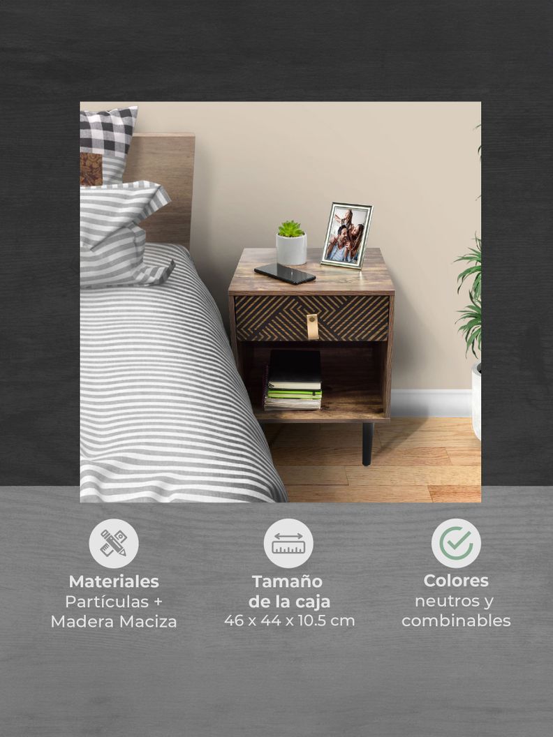 Velador Top Living Moon Black Con Cajón y Estante Negro-3