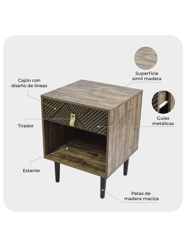 Velador Top Living Moon Black Con Cajón y Estante Negro-4