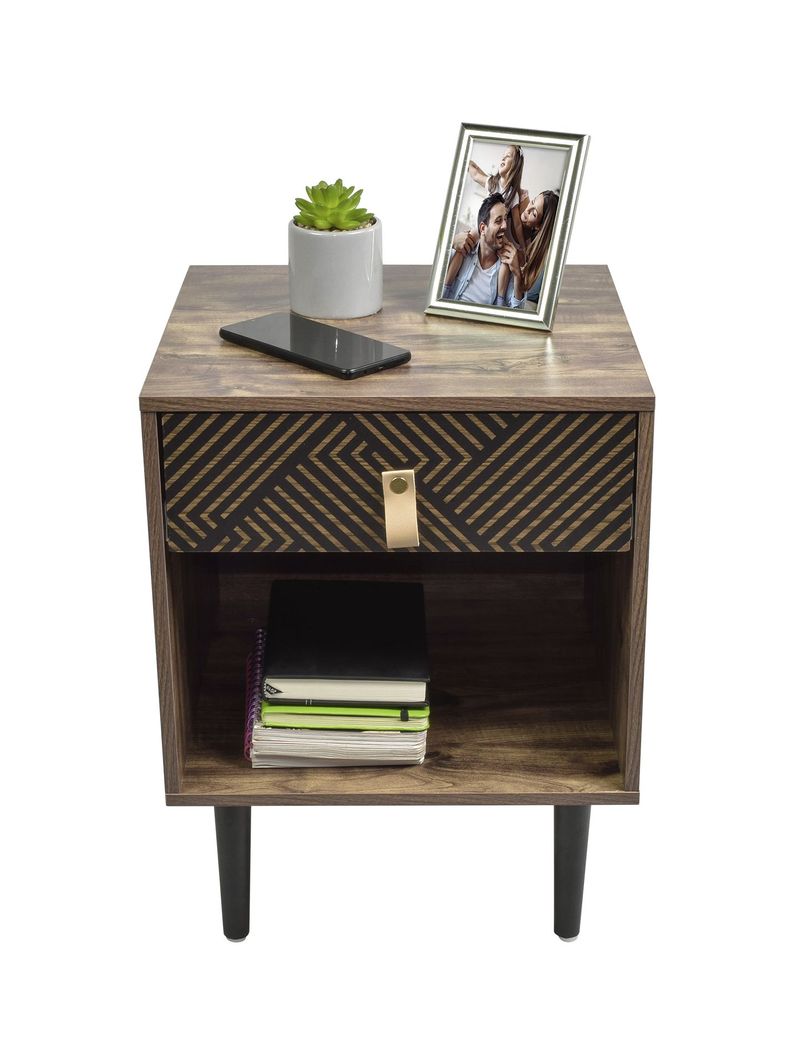 Velador Top Living Moon Black Con Cajón y Estante Negro-5