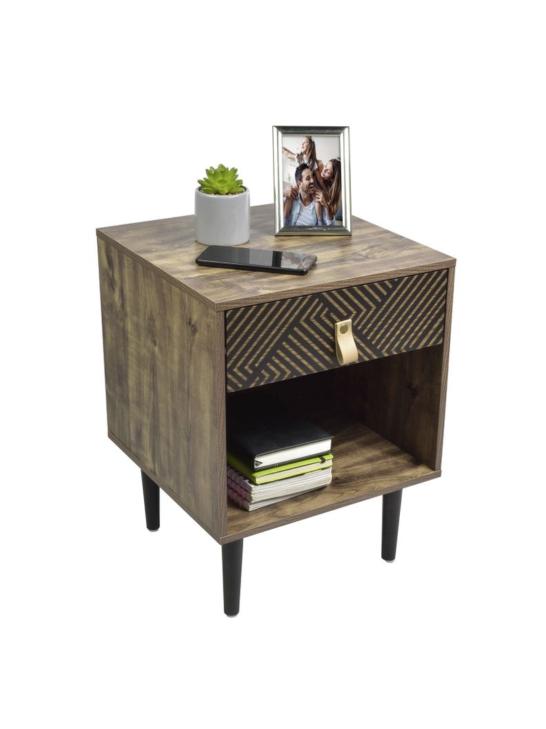 Velador Top Living Moon Black Con Cajón y Estante Negro-6