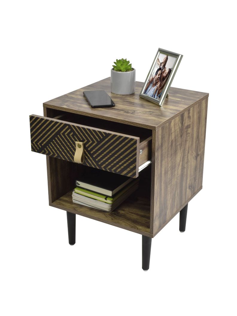 Velador Top Living Moon Black Con Cajón y Estante Negro-7