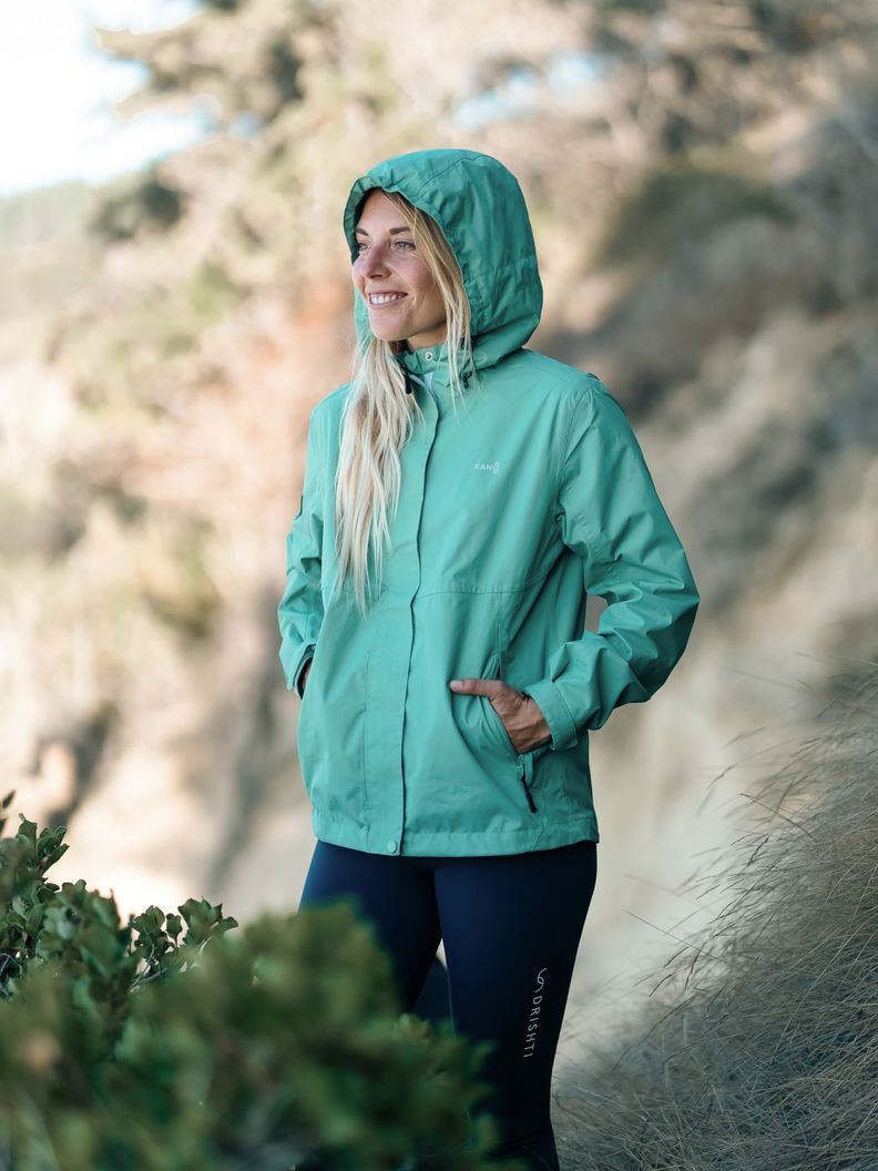 Chaqueta Cortavientos Impermeable Mujer Verde con Gorro-1