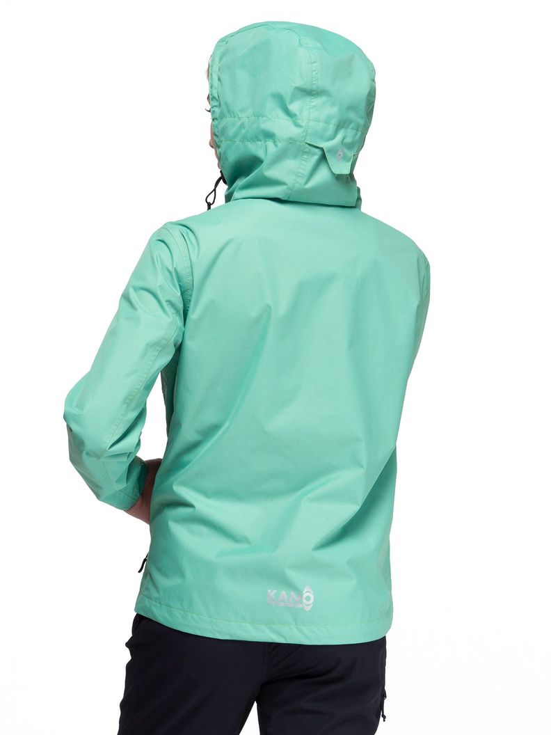 Chaqueta Cortavientos Impermeable Mujer Verde con Gorro-2