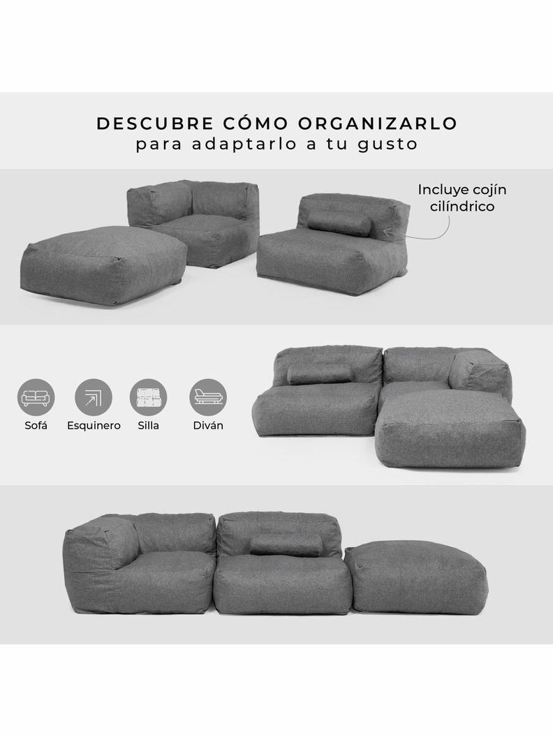 Sillón Pouf Seccional Gris / Pouf Sala de Estar Relan-3