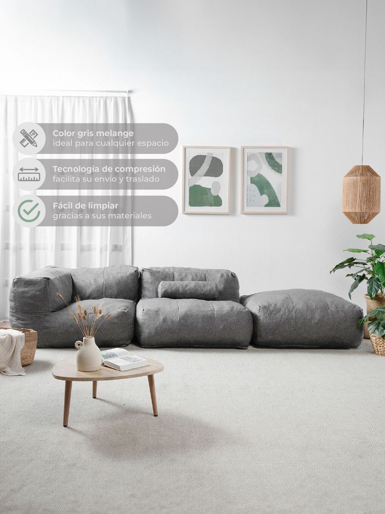 Sillón Pouf Seccional Gris / Pouf Sala de Estar Relan-9
