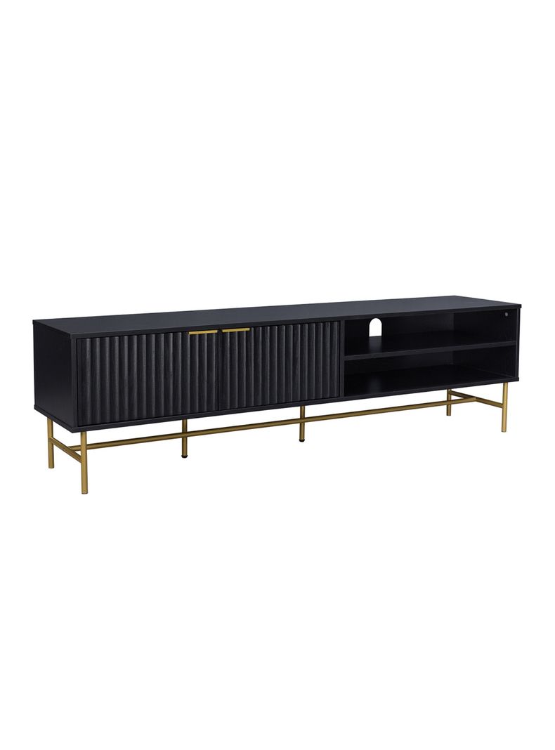 Rack TV Queens Relan Estilo Madera Roble Negra Diseño Acanalado Con Puertas y Estantes 180 Cm