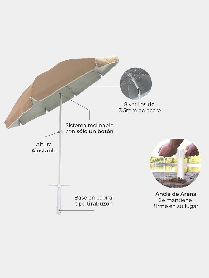 Quitasol de Playa UV50 180cm Kano Rapel Reclinable con Base-2