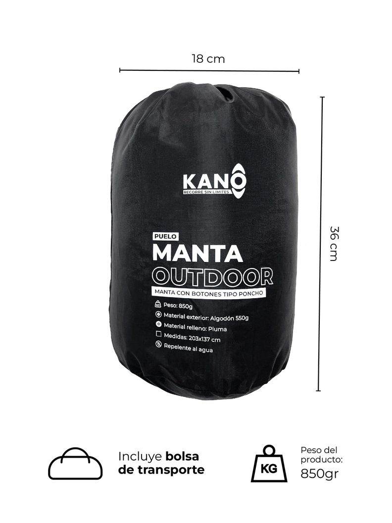 Manta Térmica Camping Kano con Botones Tipo Poncho Negro-4