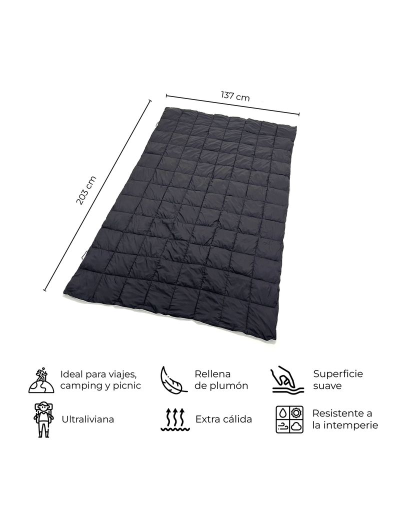 Manta Térmica Camping Kano con Botones Tipo Poncho Negro-2
