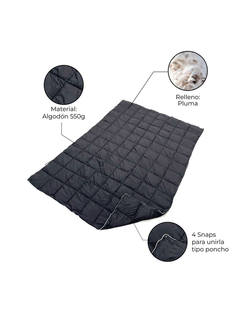 Manta Térmica Camping Kano con Botones Tipo Poncho Negro-3