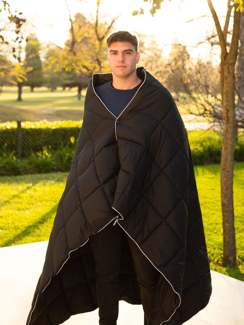 Manta Térmica Camping Kano con Botones Tipo Poncho Negro-5