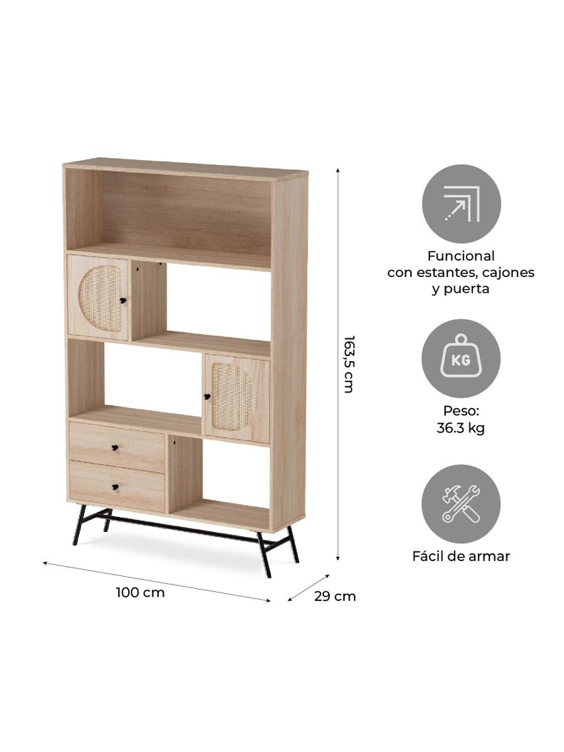 Estante Librero De Ratán Top Living Jaipur con Cajones-2