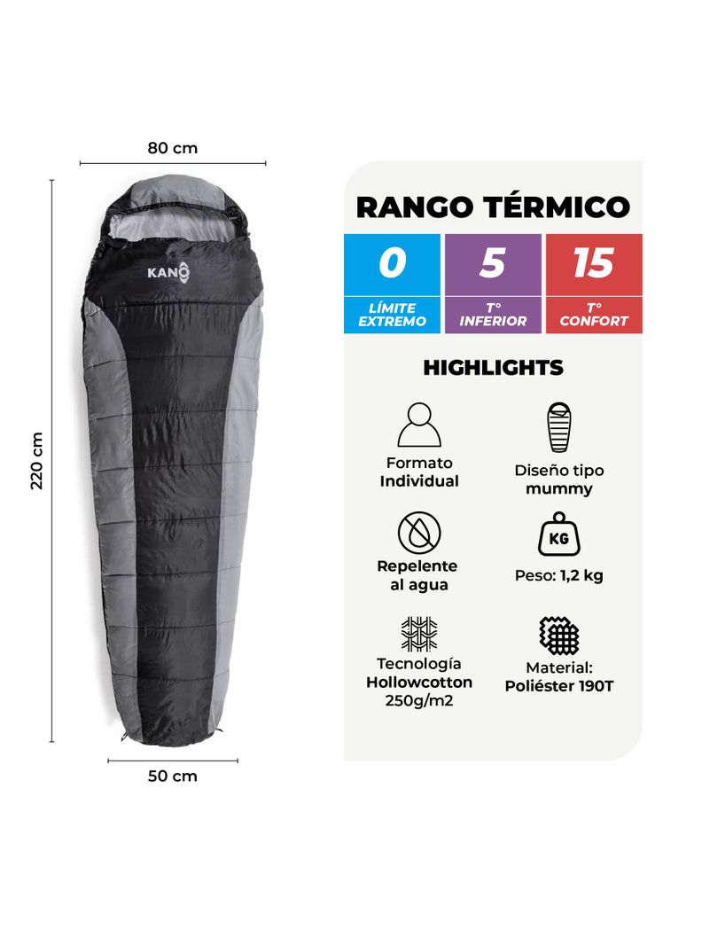 Saco de Dormir Kano El Plomo 0 / 5 / 15°C 1,2 Kg Gris-2