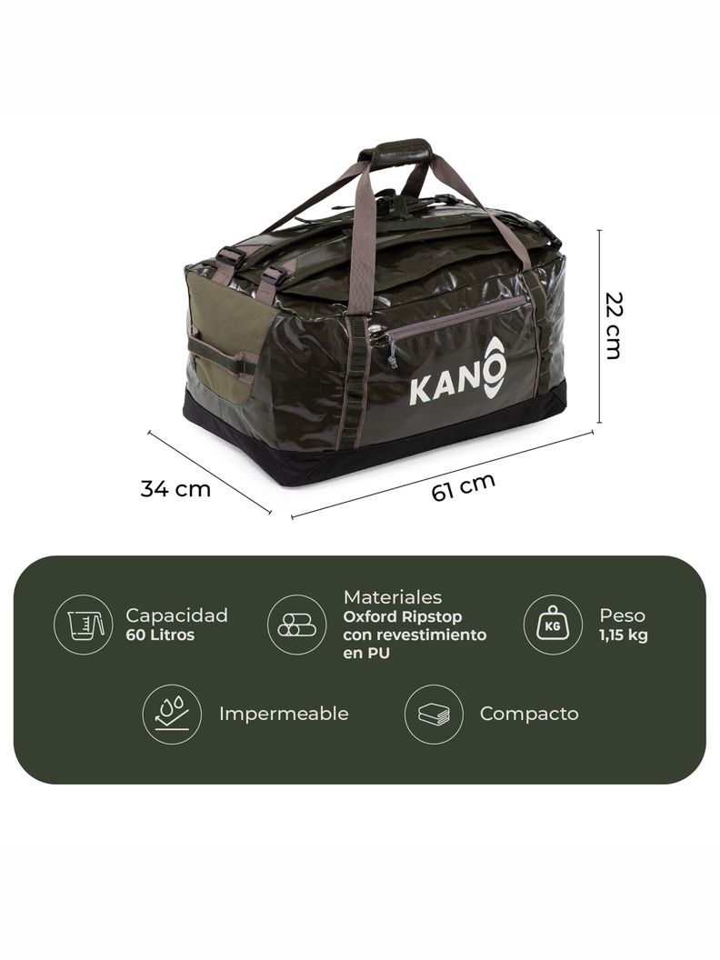 Bolso Mochila Impermeable Verde Kano Outdoor 60L Plegable-1
