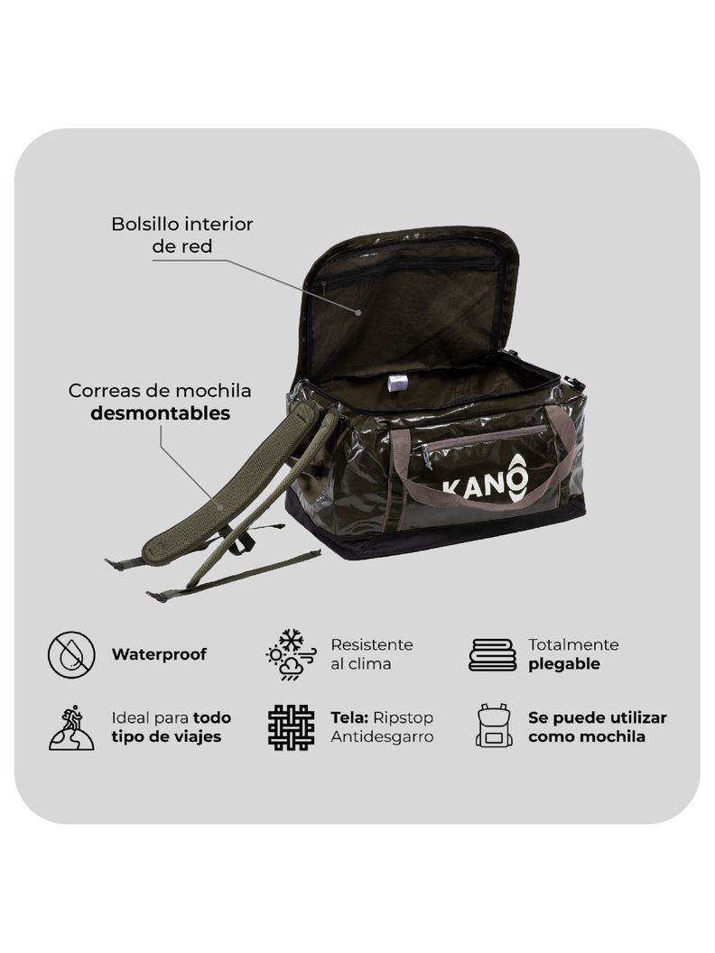 Bolso Mochila Impermeable Verde Kano Outdoor 60L Plegable-3
