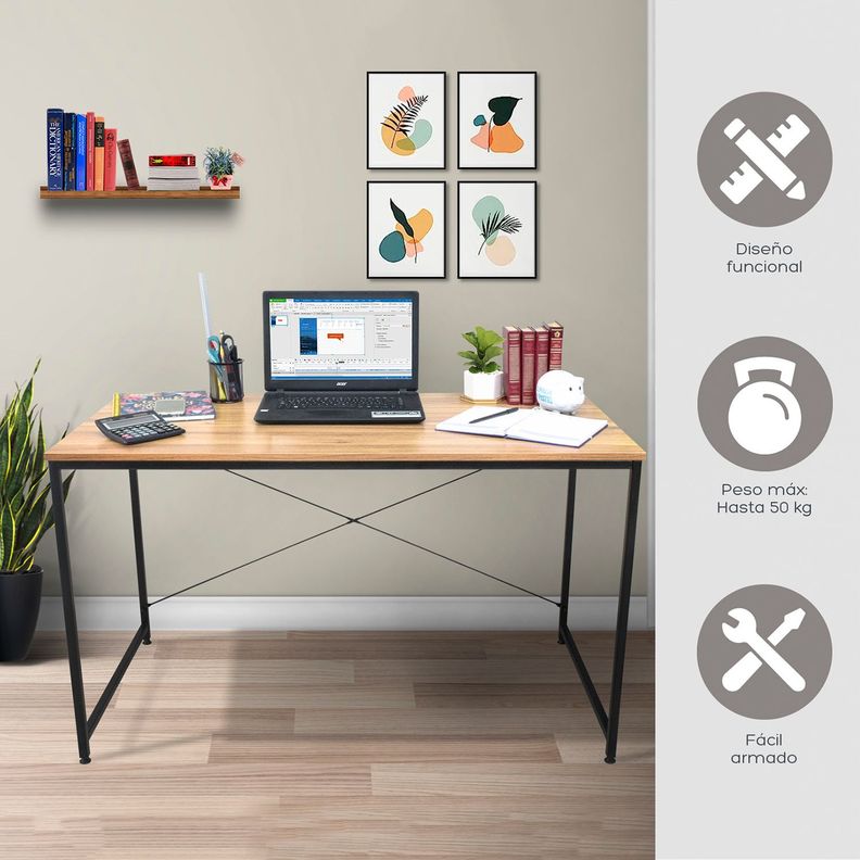 Escritorio Estilo Industrial Relan Desk 3 Negro y Madera-1