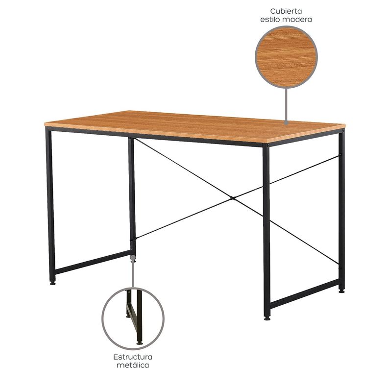 Escritorio Estilo Industrial Relan Desk 3 Negro y Madera-3