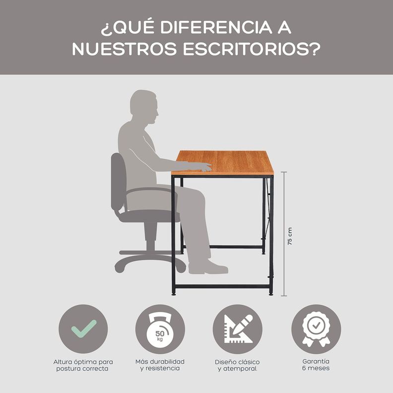 Escritorio Estilo Industrial Relan Desk 3 Negro y Madera-4