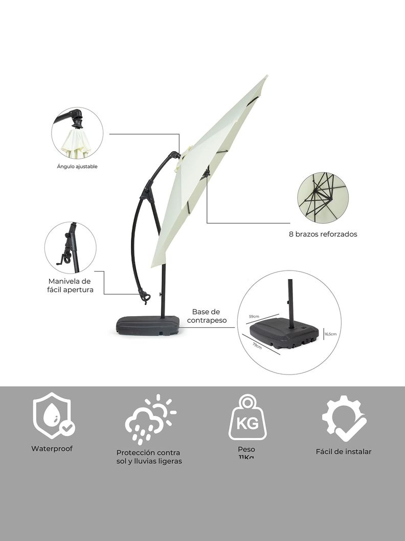 Quitasol Lateral Con Base Relan Sombrilla Manivela 300Cm-1