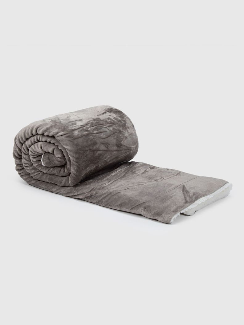 Manta Sherpa Polar Franela Gris King / Frazada Gris Relan-0