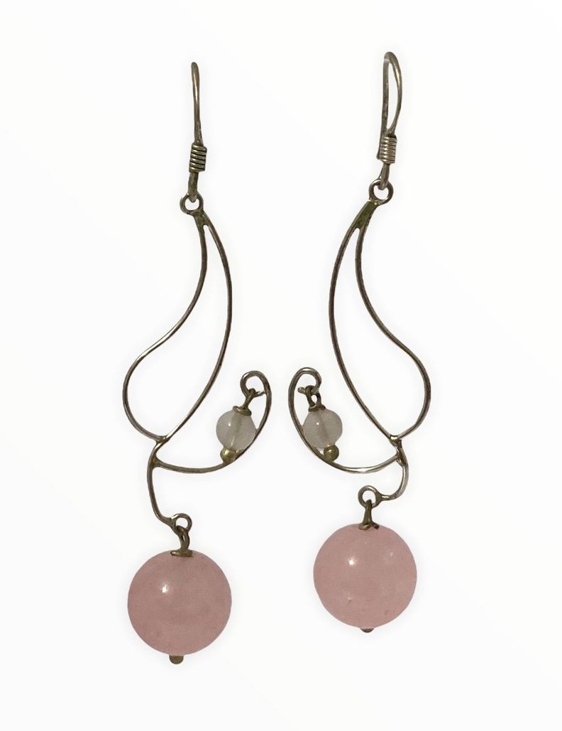 Aros plata 925 y Cuarzo rosa-2