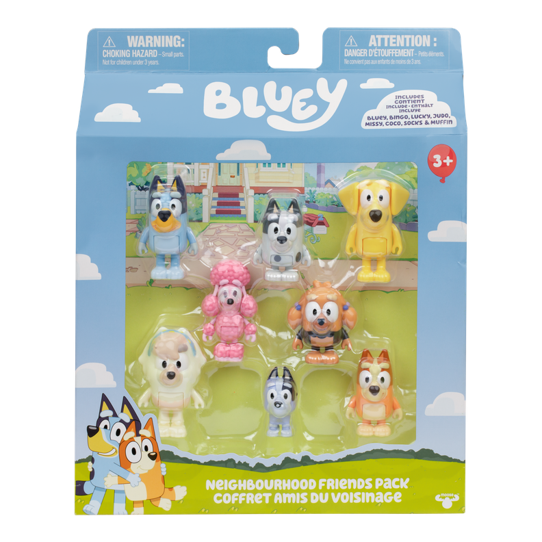 Pack 8 Figuras Articuladas Amigos Del Vecindario Bluey Azul