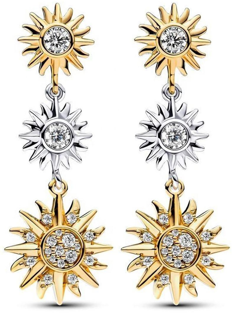 Aros Plata 925 Pendientes Tres Soles Baño Oro 18 K Joyas-0