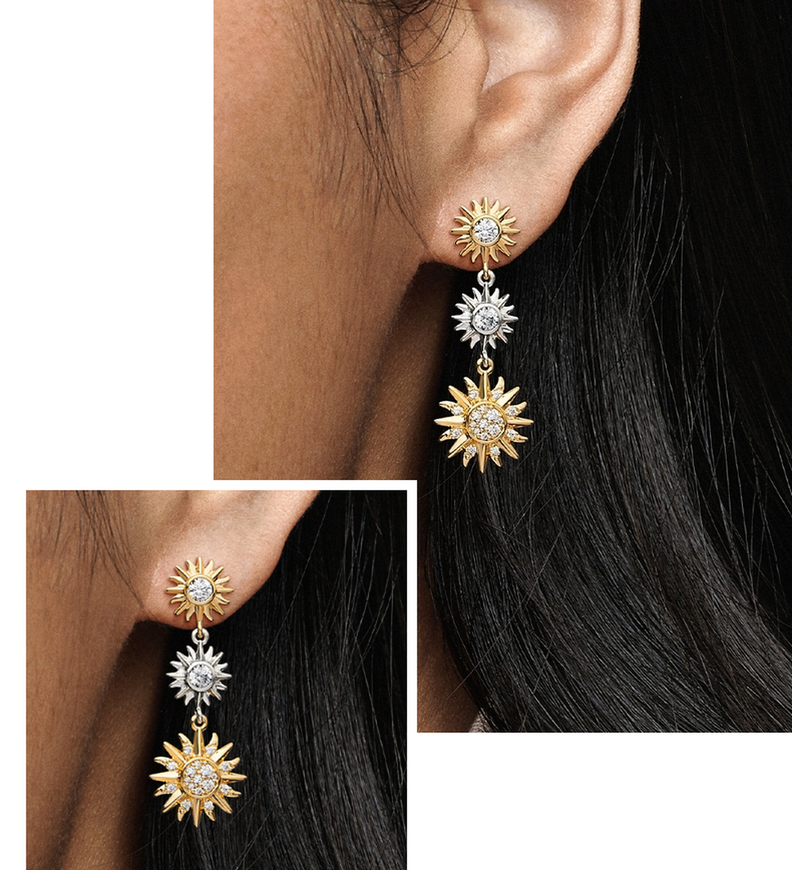 Aros Plata 925 Pendientes Tres Soles Baño Oro 18 K Joyas-1