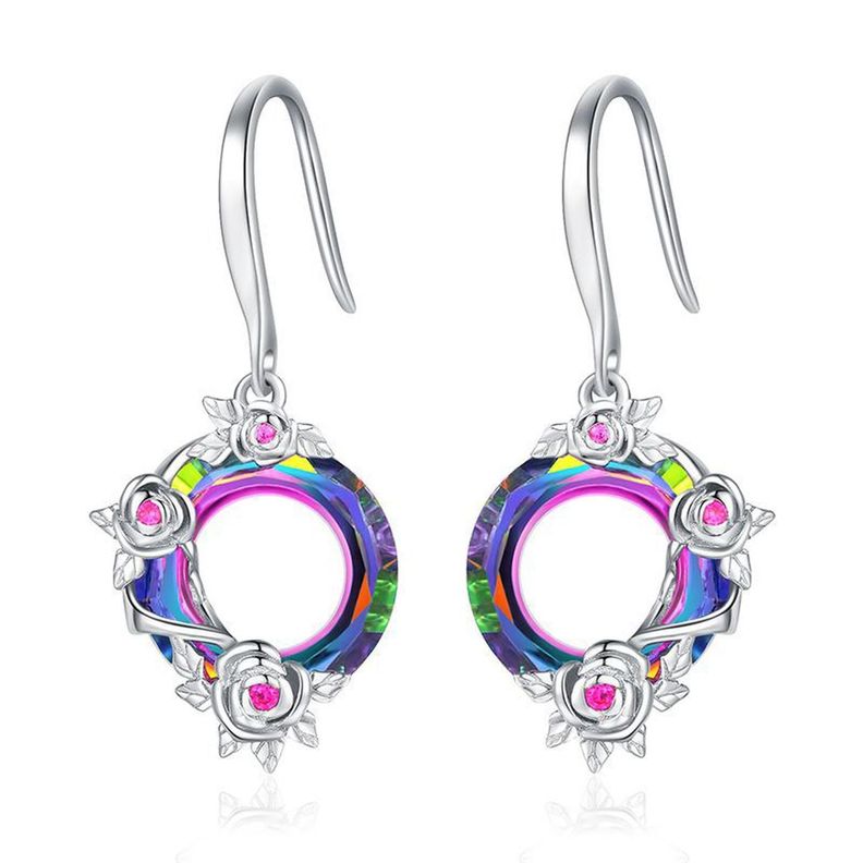 Aros Plata Fina 925 Cristal Austríaco Bouquet Rosas Joyas-0