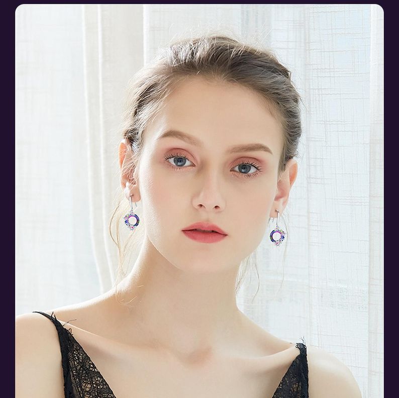 Aros Plata Fina 925 Cristal Austríaco Bouquet Rosas Joyas-2