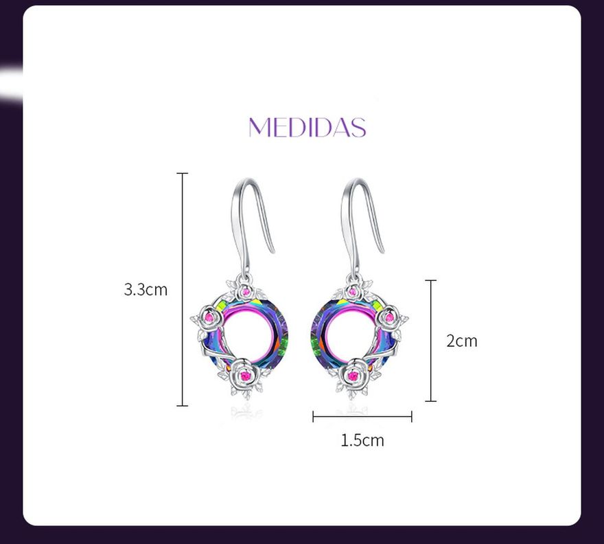 Aros Plata Fina 925 Cristal Austríaco Bouquet Rosas Joyas-3