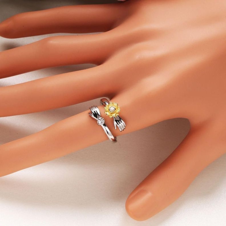 Anillo Plata Fina 925 Abrazo Girasol Circonio Mujer Joyas-1