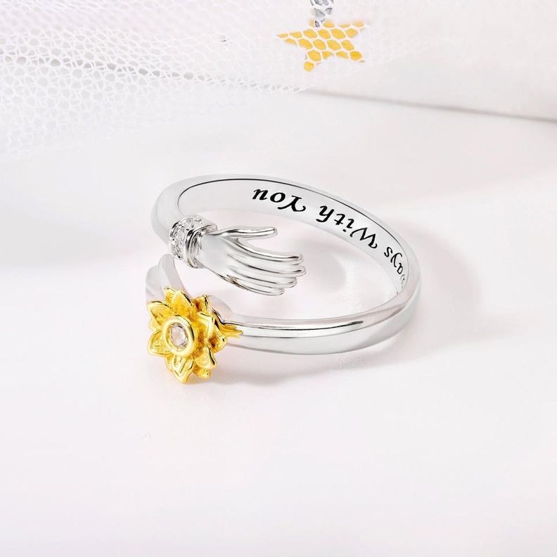 Anillo Plata Fina 925 Abrazo Girasol Circonio Mujer Joyas-4