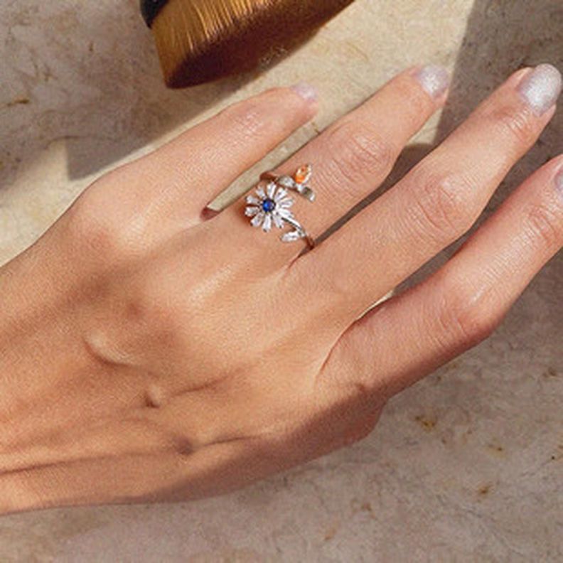 Anillo Giratorio Flor Girasol Abeja Plata 925 Antiestres-4