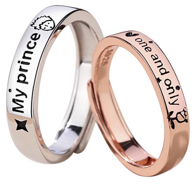 Anillos Plata 925 Pareja Compromiso Principito Rosa Ajustable-0