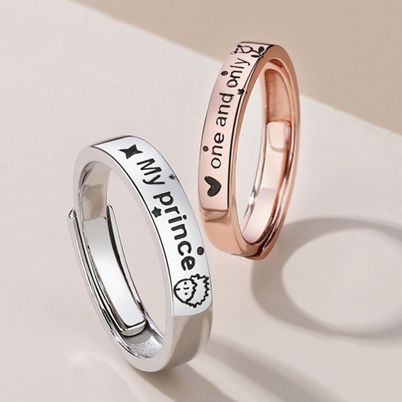 Anillos Plata 925 Pareja Compromiso Principito Rosa Ajustable-5