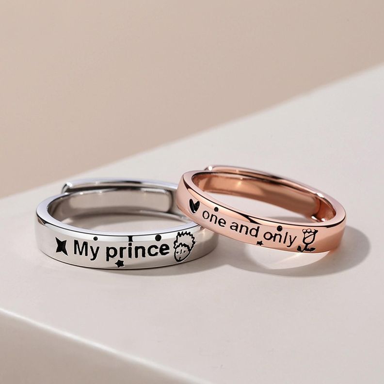 Anillos Plata 925 Pareja Compromiso Principito Rosa Ajustable-6