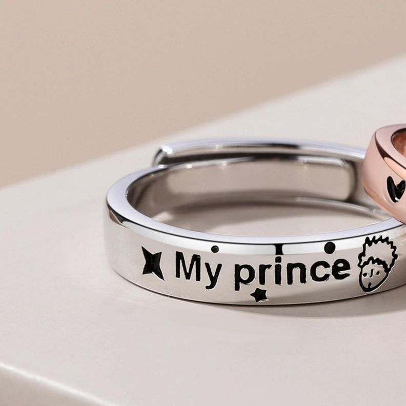 Anillos Plata 925 Pareja Compromiso Principito Rosa Ajustable-3
