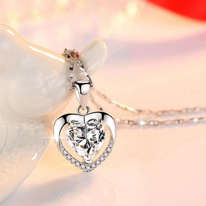 Collar Plata 925 Corazon Circones Brillantes Mujer Regalo-2