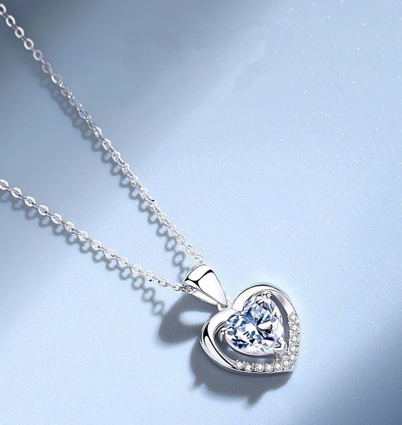 Collar Plata 925 Corazon Circones Brillantes Mujer Regalo-3