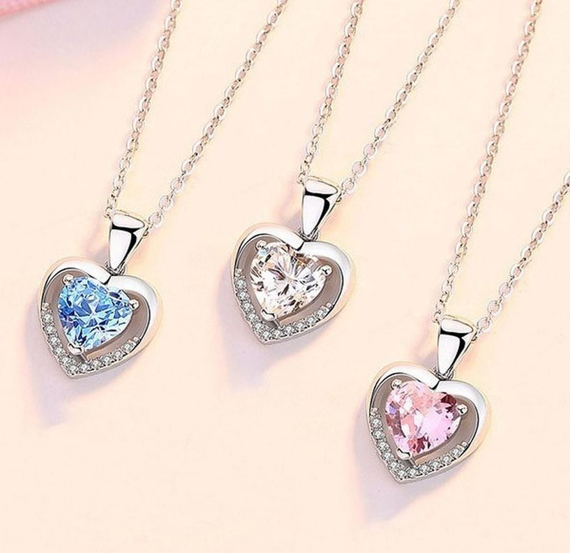 Collar Plata 925 Corazon Circones Brillantes Mujer Regalo-5