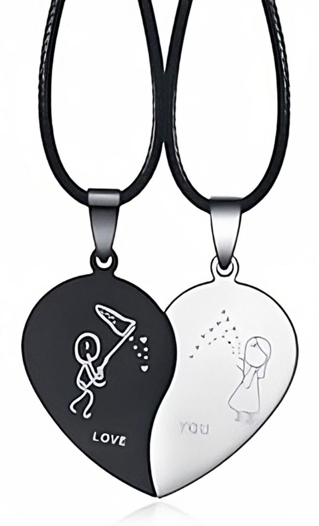 Collar Parejas Mitad Corazon Atrapa Besitos Corazones Amor-0