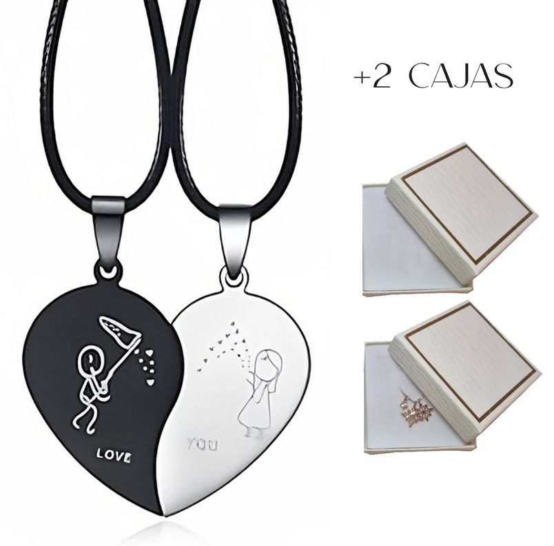 Collar Parejas Mitad Corazon Atrapa Besitos Corazones Amor-1